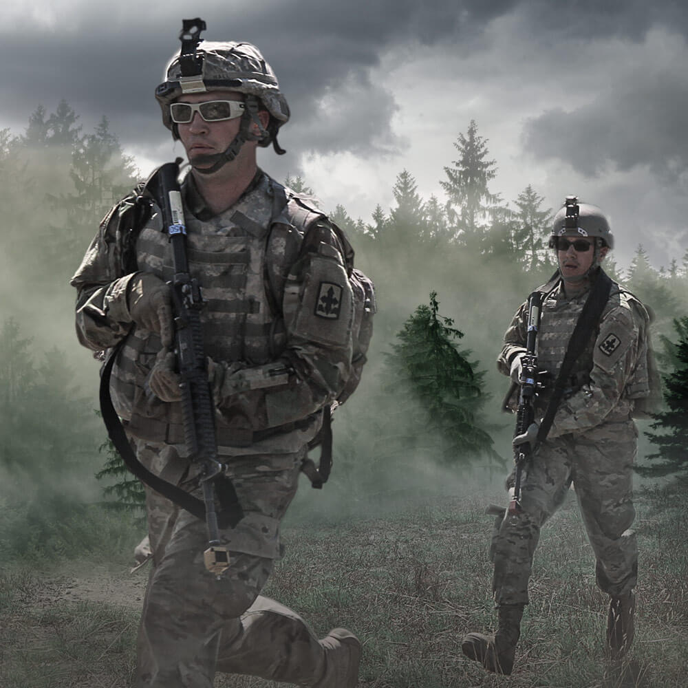 Soldiers of the 29th Infantry Brigade, Hawaii, sprint across Camp Grayling's Range 40 Complex during a field training exercise as part of Operation Northern Strike 2017.