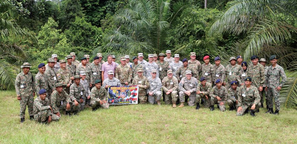 Soldiers from the 116th Calvary Brigade Combat Team and soldiers from the Malaysian Armed Forces participate in Keris Strike 2017 in Pahang, Malaysia.