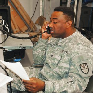 SSG Kevin Henley, an information systems technician with the Joint Force Headquarters, Virgin Islands National Guard, establishes contact with Virgin Islands Territorial Emergency Management Agency personnel via the DIRECT system during Vigilant Guard 17-03, a natural disaster response exercise held on St. Thomas.