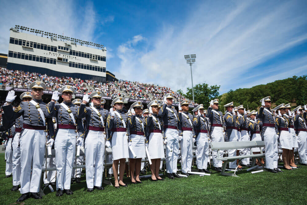 U.S. Military Academy Cadets recite the oath of office during their graduation ceremony at West Point.