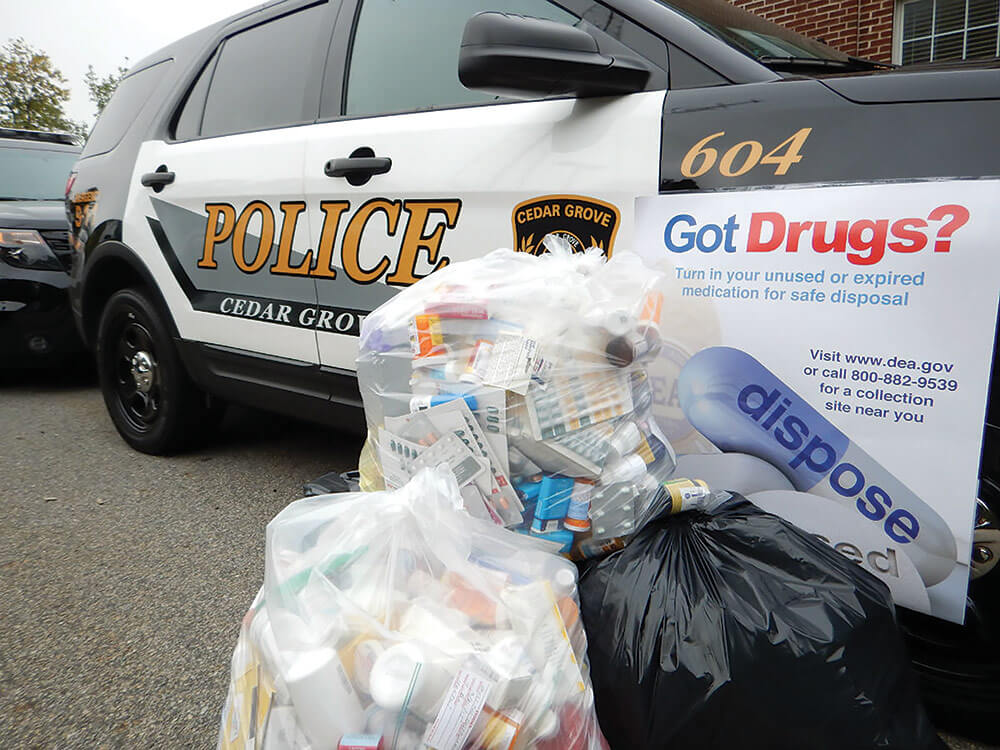 127 pounds of prescription drugs turned in to the Cedar Grove Police Department during Operation Take Back New Jersey 2017. Photo courtesy of the Cedar Grove Police Department.