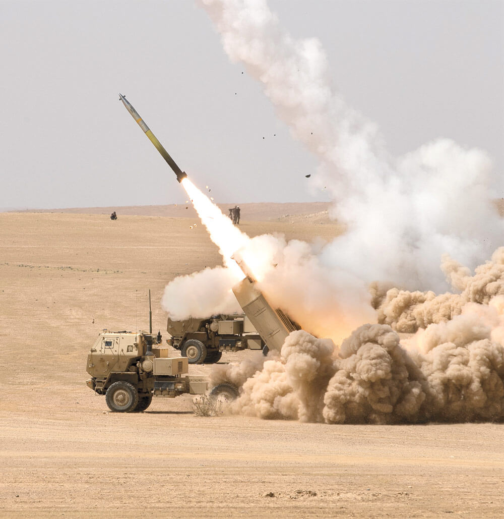 HIMARS is shown during a military-to-military live fire training exercise held outside Amman, Jordan, in May of 2017. Army National Guard photo by SFC Steven Queen