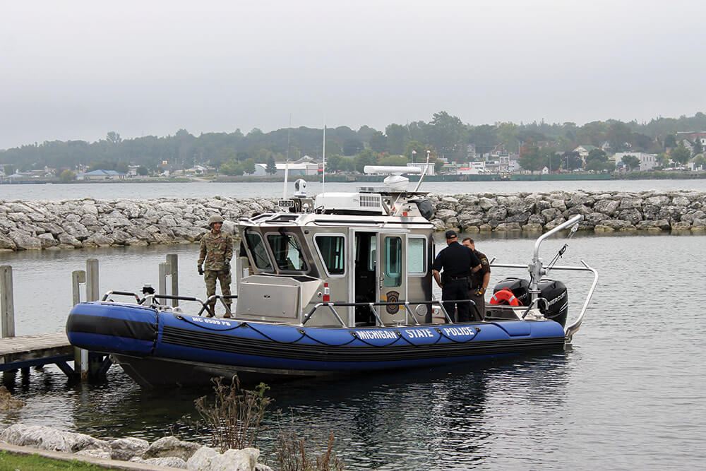 A Michigan State Police Marine Services Team SAFE boat provides security and support during Operation Shining Star 2017.