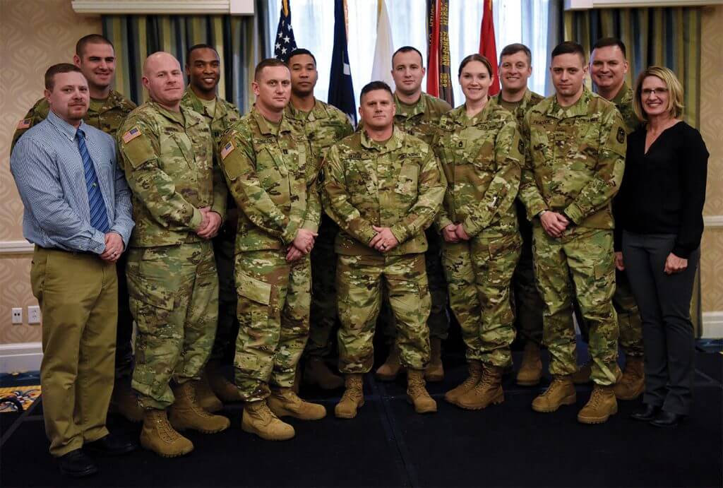 Soldiers and trainers from the 263rd Army Air Missile Defense Command and 678th Air Defense Artillery Brigade, South Carolina Army National Guard, at their graduation ceremony from the Patriot Missile Training Program. South Carolina Army National Guard photo by SGT David Erskine