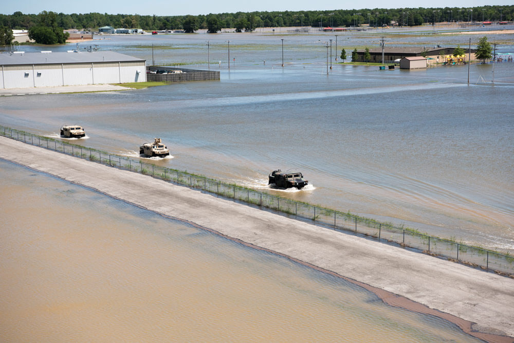 Soldiers from the Arkansas Army National Guard’s 87th Troop Command work as high-water rescue teams to assist Randolph County authorities in Pocahontas, Ark. Arkansas Army National Guard photo by Zac Lehr