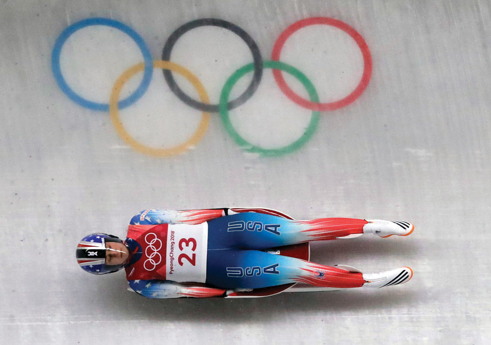 SGT Emily Sweeney competes in her third heat during the women’s luge final in Pyeongchang, South Korea, Feb. 13, 2018. AP Photo by Wong Maye-E