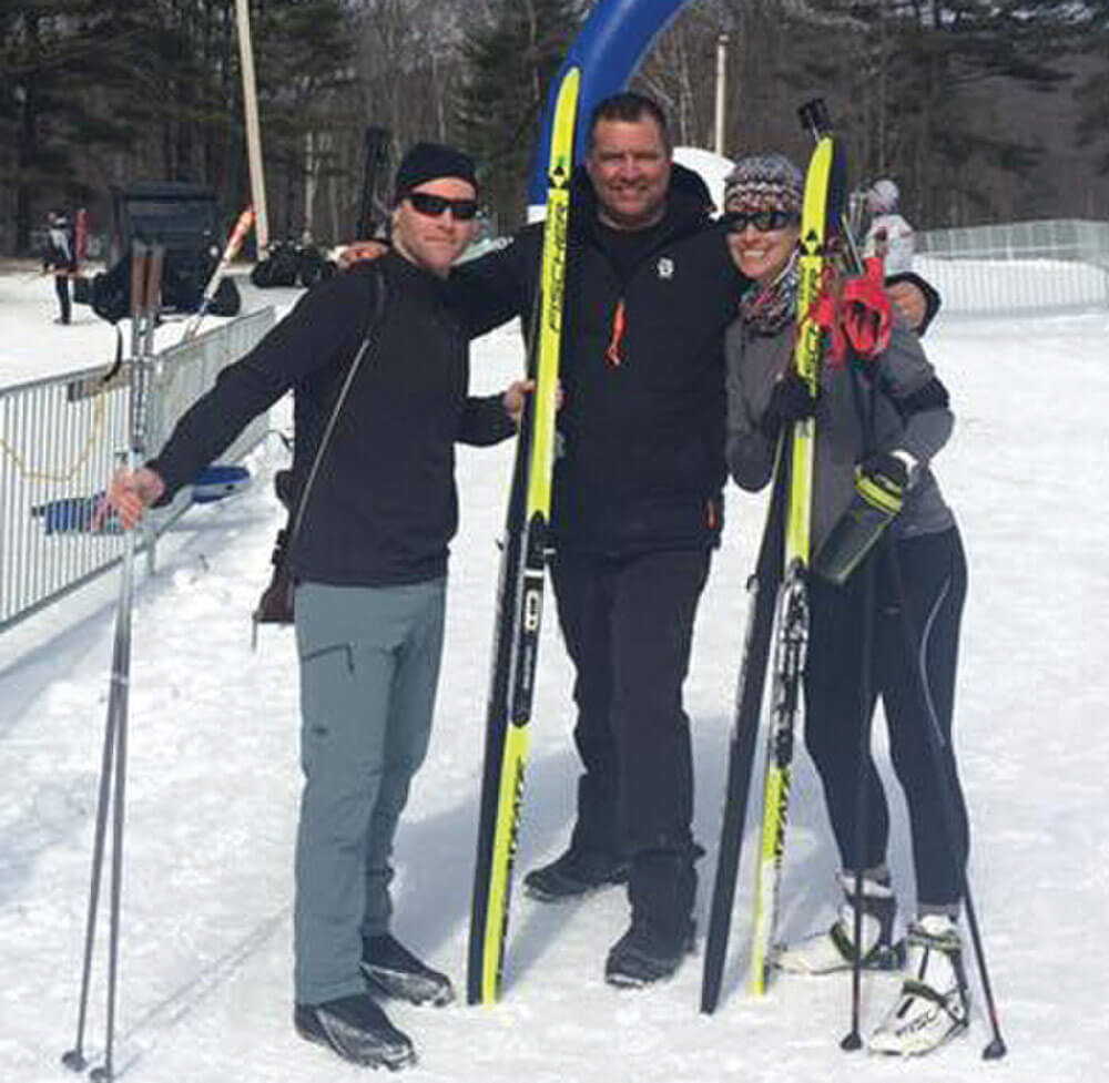 New York Army National Guard CPT Joseph Moryl (left), LTC John Studiner and CPT Katy Moryl pose together after competing in a biathlon competition. Photo courtesy New York Army National Guard