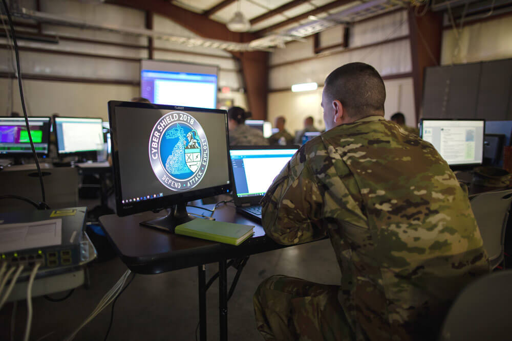 Army National Guard cyber force Soldiers participating in Cyber Shield 18, a cyber defense training exercise held at Camp Atterbury, Ind., May 6-18, 2018. Indiana Army National Guard photo by SSG Jeremiah Runser