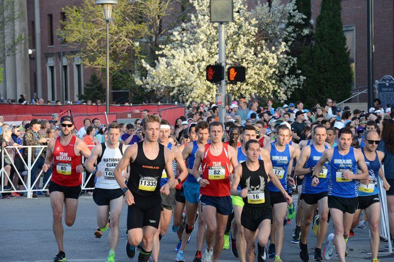 Runners starting off in the beginning miles of the 2018 Lincoln National Guard Marathon. Nebraska National Guard photo by SSgt Jason Wilson