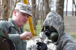 Indiana Army National Guard Soldiers review the different ampules on a M256 chemical agent detector kit during chemical, biological, radiological and nuclear defense response training held at Camp Atterbury Maneuver Training Center, Ind. Indiana Army National Guard photo by SGT Alejandro Smith-Antuna