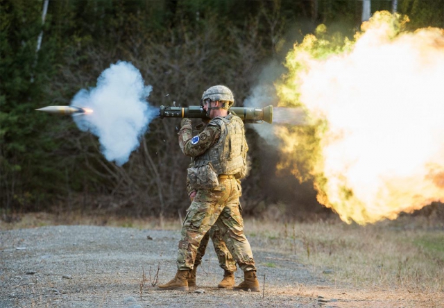 SGT Jay Utter, assigned to the Montana Army National Guard, fires an M136E1 AT4-CS confined light anti-armor weapon while competing in the National Guard Best Warrior Region VI 2018 competition at Joint Base Elmendorf-Richardson, Alaska, this past May. National Guard Best Warrior Region VI 2018 is a four-day competition that tests Soldiers’ mental and physical toughness through a series of events designed to push technical and tactical proficiency. The region’s top non-commissioned officer and junior enlisted Soldier are selected through the competition. Alaska National Guard photo by Alejandro Peña