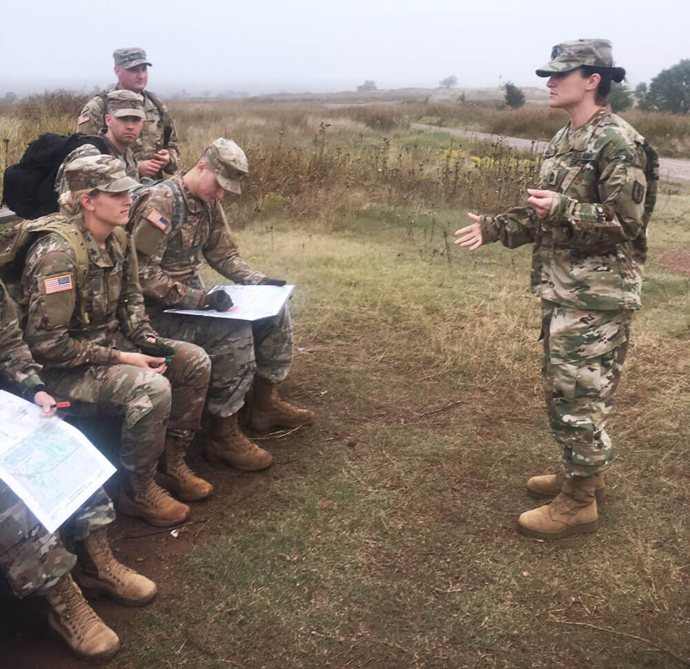 MSG Nikki Shultz briefs Soldiers during field training at the Oklahoma Regional Training Institute. Photo courtesy MSG Nikki Shultz