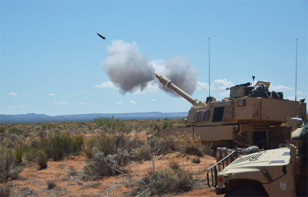 Members of the 30th Armored Brigade Combat Team (ABCT) fire a M109 Howitzer during Operation Hickory Sting – an Exportable Combat Training Capability exercise designed to train the 30th Armored Brigade Combat Team in combined arms maneuvers. National Guard Bureau photo by Luke Sohl