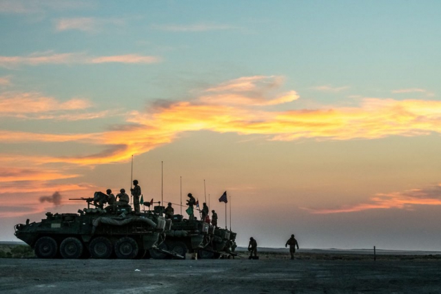 Oregon Army National Guard Soldiers with 1st Squadron, 82nd Cavalry Regiment, conduct live-fire exercises late into the evening during their 2018 annual training (AT) at Orchard Combat Training Center near Boise, Idaho. The 2018 AT rotation marked the first time the 1-82nd Cavalry Regiment held a full series of live-fire qualifications using their new Stryker vehicles, which the unit received less than two years ago. Oregon Army National Guard photo by SSG Zachary Holden