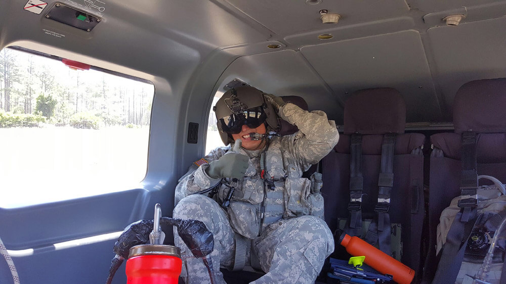 CPT Kevin King lands his UH-72 Lakota to pick up evacuees in Port St. Joe, Fla., during Hurricane Michael recovery response.