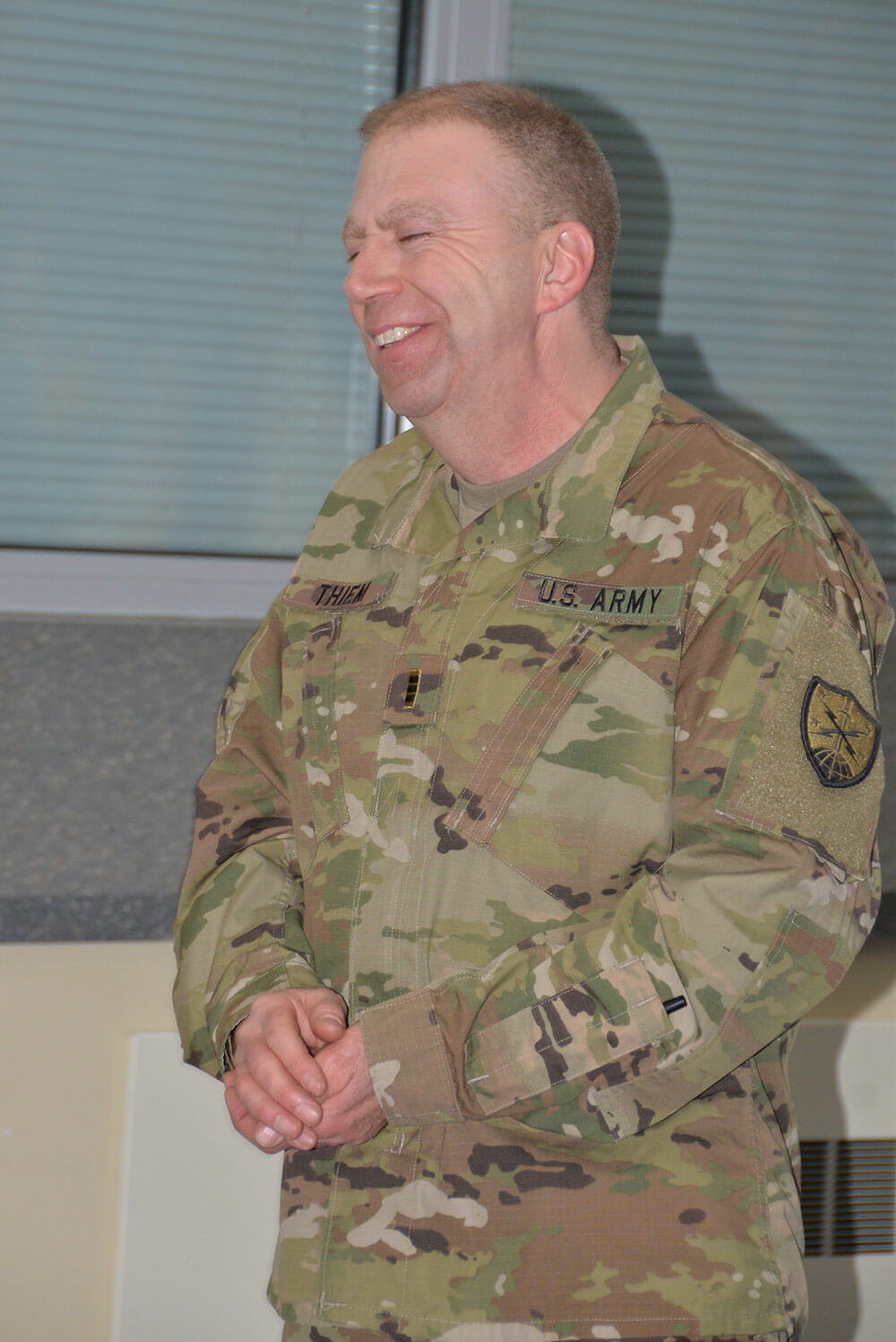 CW3 Albert Thiem smiles after his promotion ceremony at the Division of Military and Naval Affairs Headquarters in Latham, N.Y., Nov. 9, 2018. New York Army National Guard photo by CPT Jean Marie Kratzer