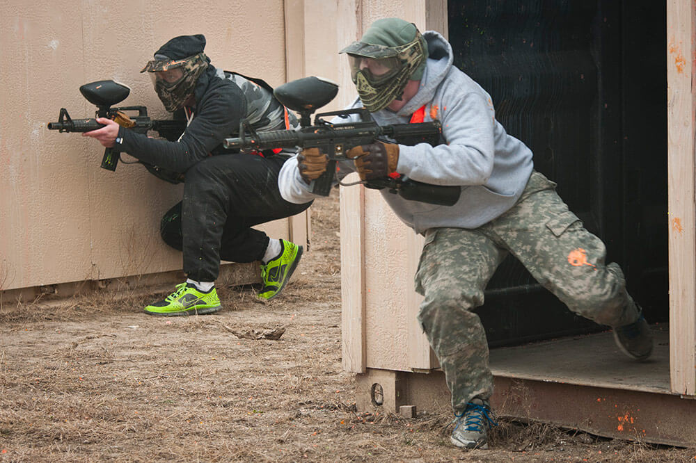 Soldiers with Headquarters and Headquarters Troop, 2nd Squadron, 3rd Cavalry Regiment, play paintball during an event with the Fort Hood Warrior Adventure Quest program, January 2014. U.S. Army photo by SGT Ken Scar