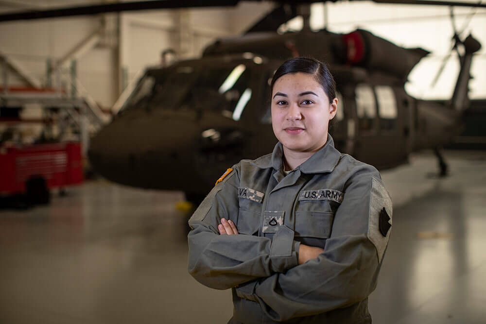 PFC Katherine Silva, an avionics specialist with the New Jersey Army National Guard’s 1-150th Assault Helicopter Battalion, Army Aviation Support Facility on Joint Base McGuire-Dix-Lakehurst, N.J., March 2019. New Jersey National Guard photo by MSgt Matt Hecht