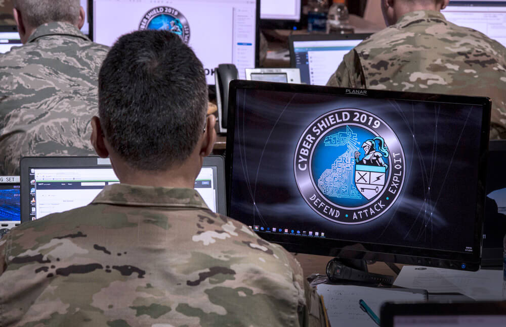 National Guard Soldiers, Airmen and industry partners conduct network surveillance at Camp Atterbury, Ind., April 2019, during Cyber Shield 19, the Nation’s largest unclassified cyber defense training exercise. Ohio Army National Guard photo by SSG George B. Davis