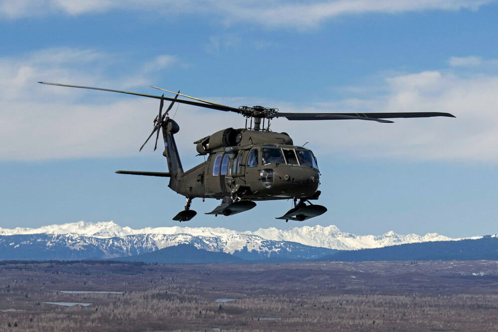 A 207th Aviation Battalion Alaska Army National Guard UH-60 Black Hawk makes a cross-country training flight from Anchorage to Juneau, Alaska, April 26, 2019. Alaska Army National Guard photo by 1LT Benjamin Haulenbeek