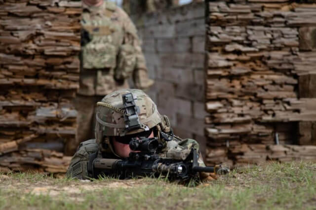 Alabama Army National Guard Soldiers, with the 1-173rd Infantry Regiment, take part in a live-fire trench warfare exercise at Fort Benning, Ga., March 2019. Alabama Army National Guard photo by SSG William Frye